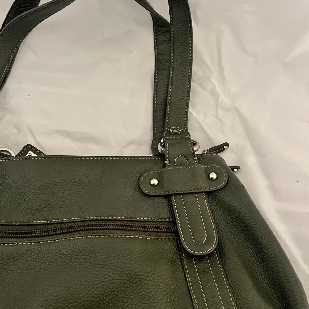 Tignanello Olive Green Leather Shoulder Bag